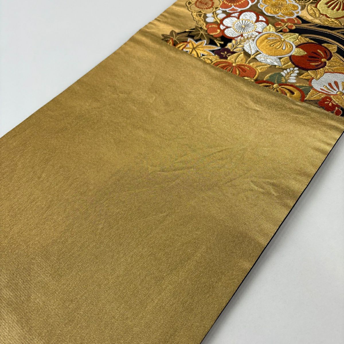 【美品】 袋帶 秀品級 花丸紋 波 唐織 金金箔 金色 六通 純蠶絲