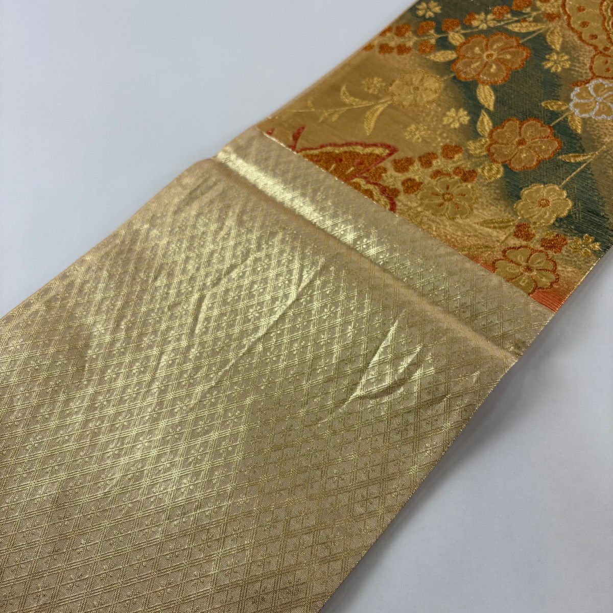 【美品】 袋帶 秀品級 蝶 櫻花 金金箔 金絲 金 六通 純蠶絲