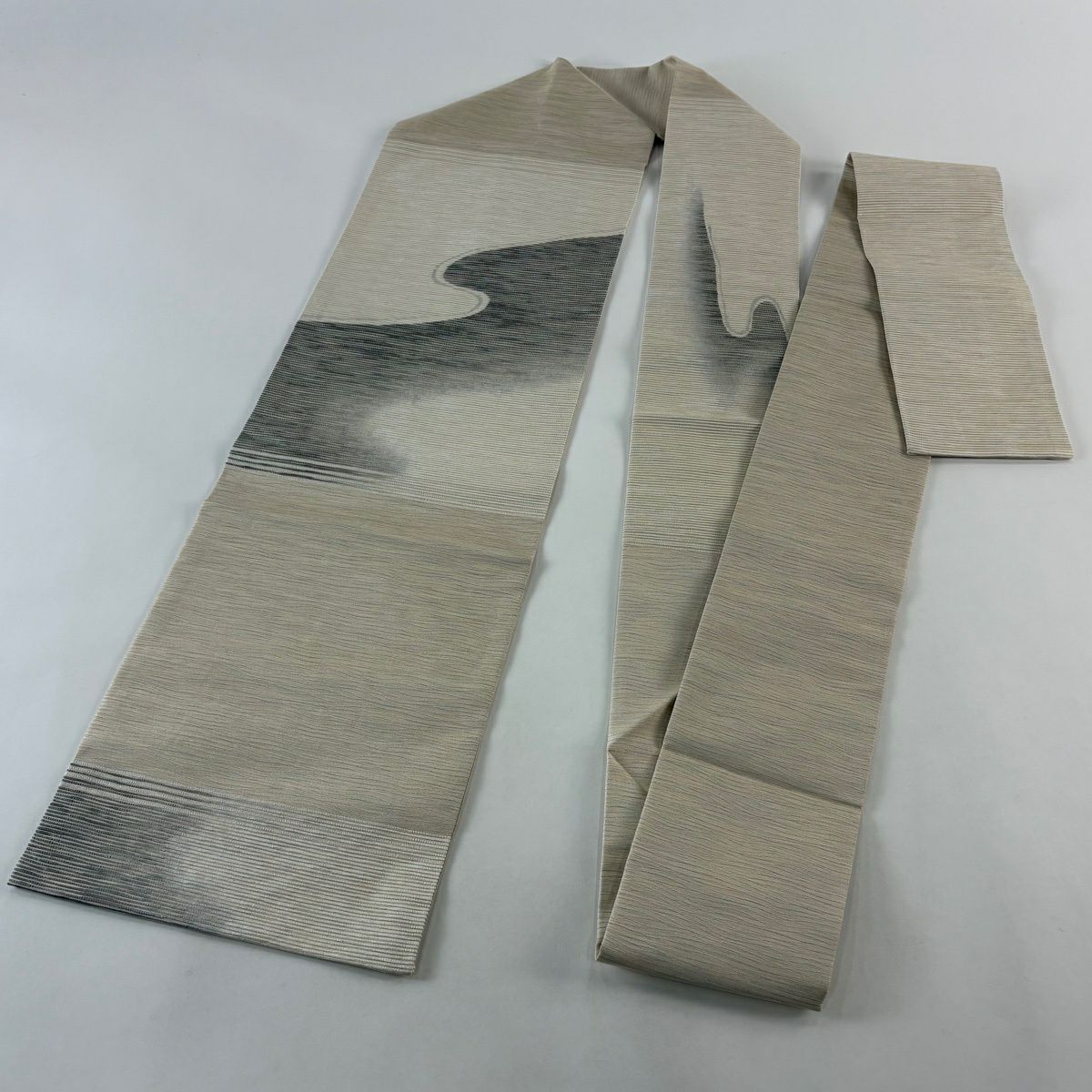 【美品】 名古屋帶 秀品級 霞 金絲 金銀彩 奶油色 純蠶絲