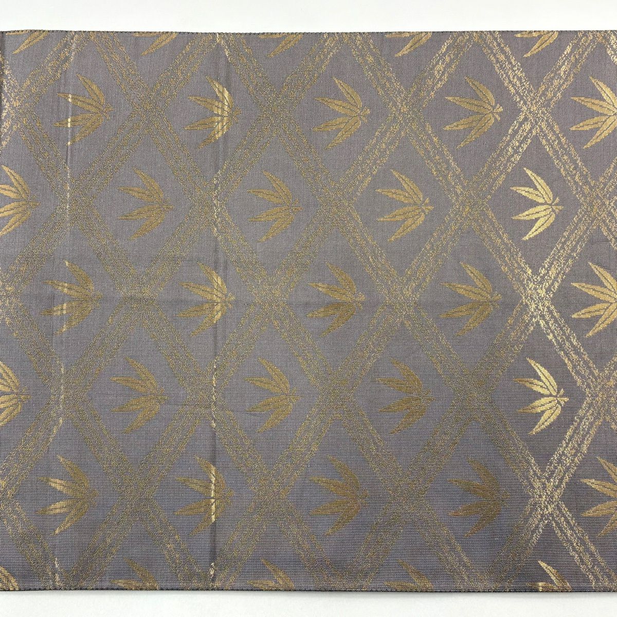 袋帶 秀品級 椿 若松樹 金金箔 刺繡 灰紫 六通 純蠶絲