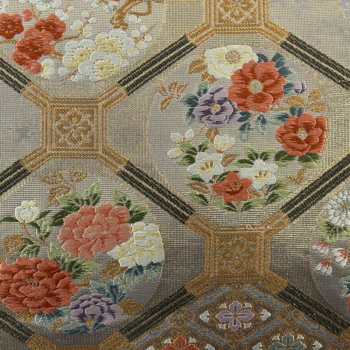 【美品】 袋帶 秀品級 蜀江花丸紋 花菱 金金箔 金絲 金 六通 純蠶絲