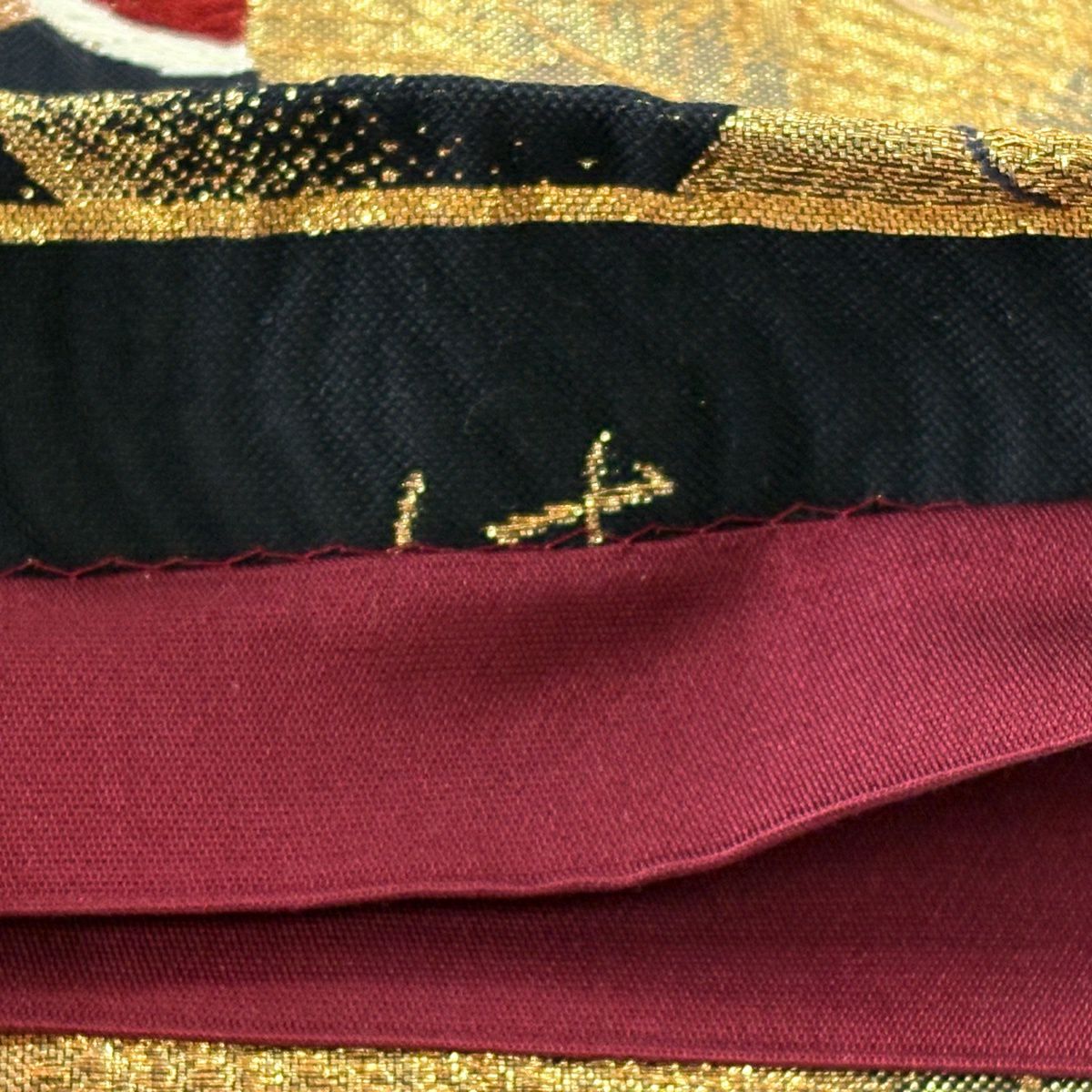 【美品】 袋帶 優品級 振袖禮服禮服用 松樹竹子梅花 金金箔 金絲 黑 六通 純蠶絲