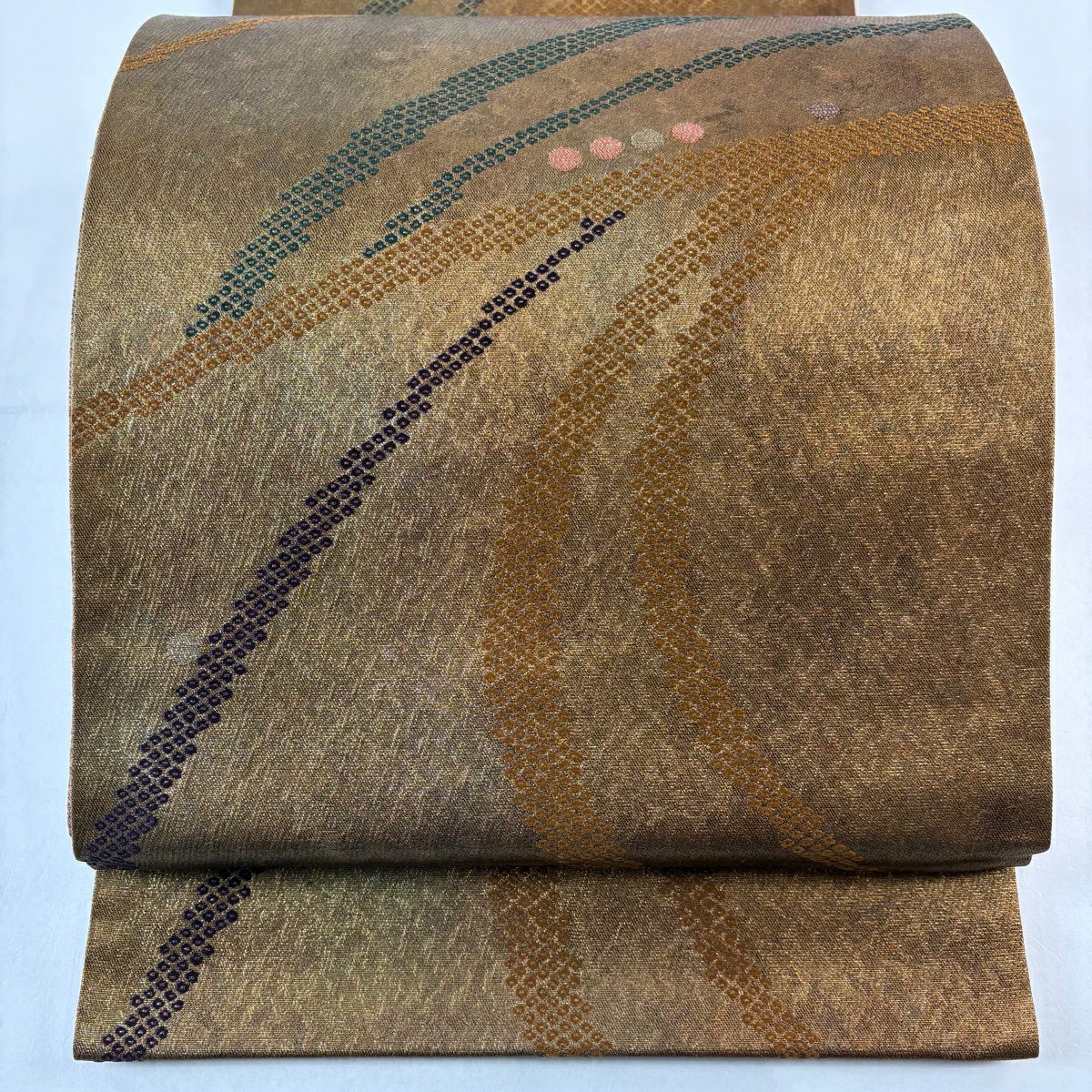 【美品】 袋帶 秀品級 纐都 無雙好美 幾何學 金金箔 焦茶 純蠶絲