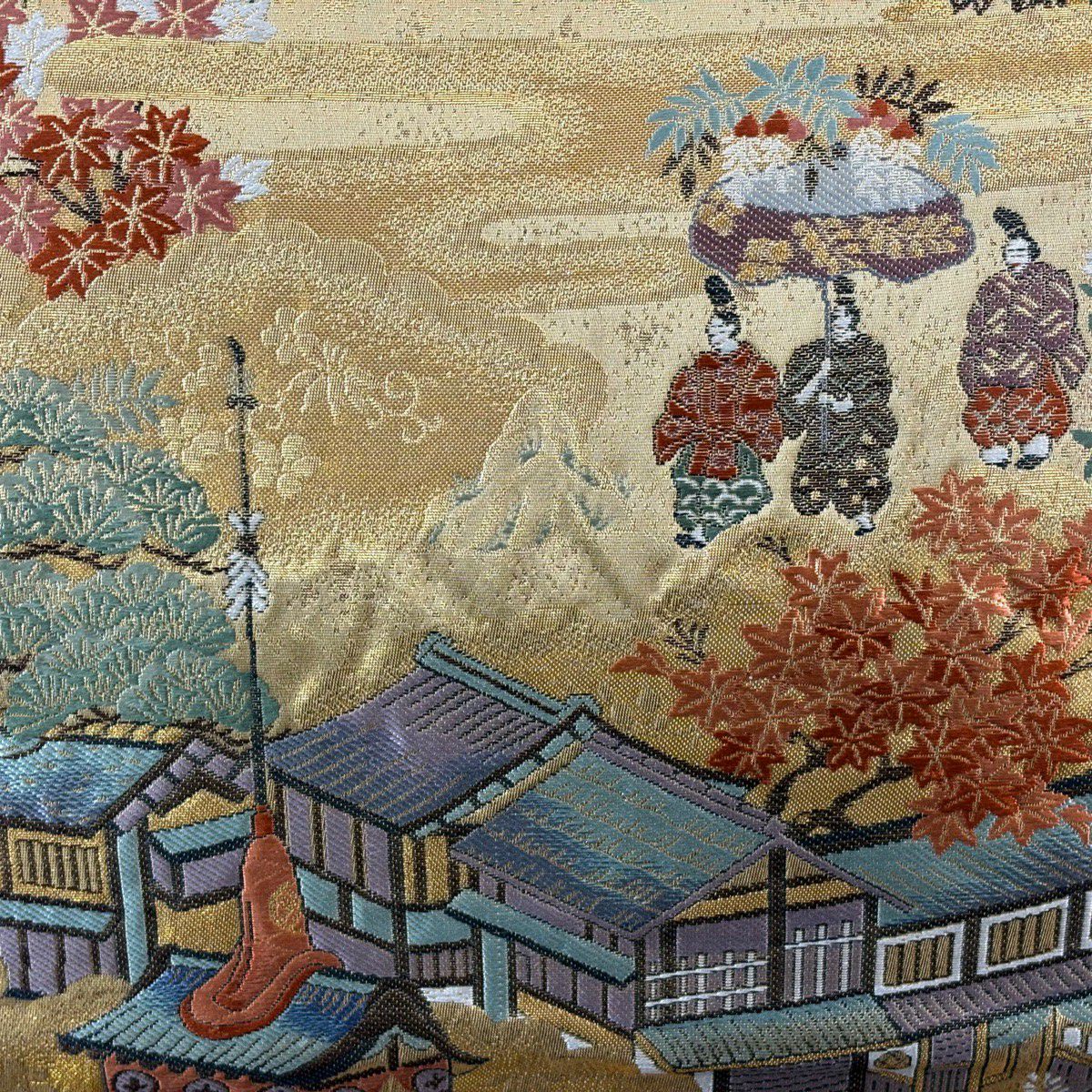 【美品】 袋帶 秀品級 山鉾 人物 金絲 金金箔 金色 全通 純蠶絲