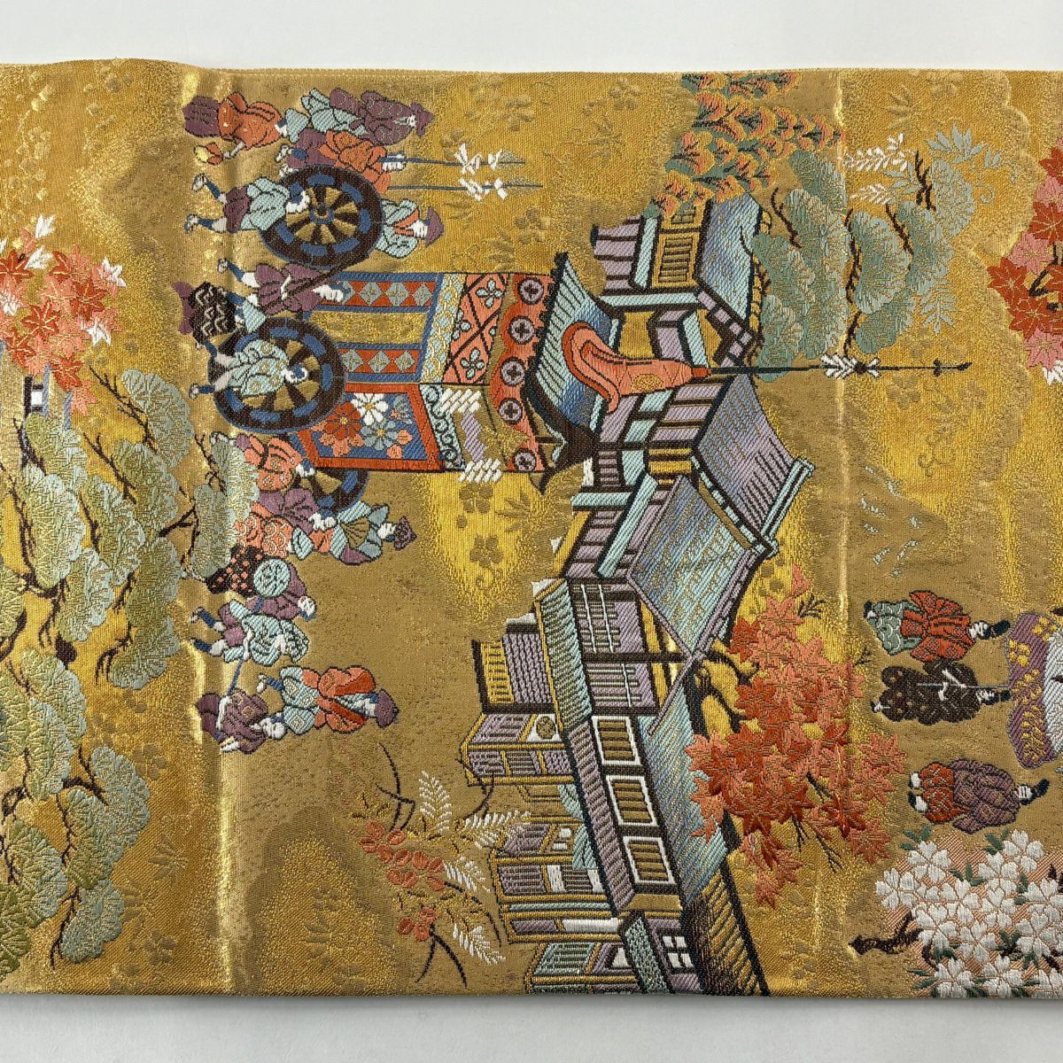 【美品】 袋帶 秀品級 山鉾 人物 金絲 金金箔 金色 全通 純蠶絲
