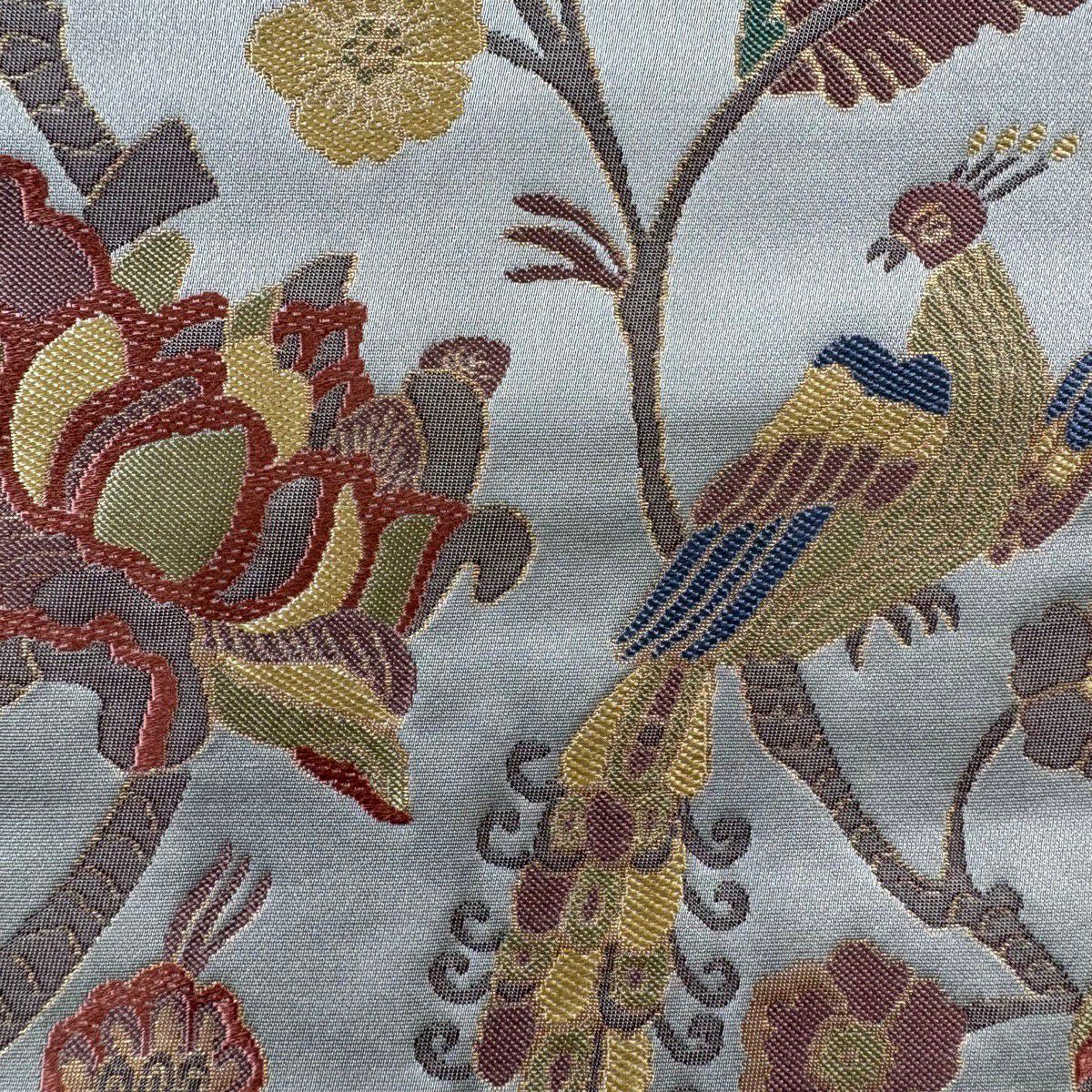 【美品】 袋帶 秀品級 枝花 鳥 金金箔 青灰 六通 純蠶絲