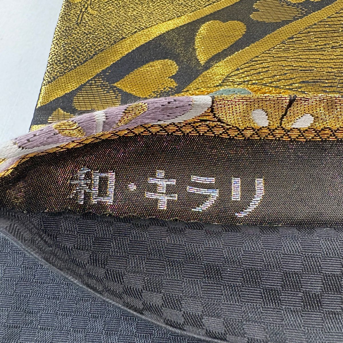 【美品】 袋帶 秀品級 櫻花 流水 金銀線 刺繡 金色 六通 純蠶絲