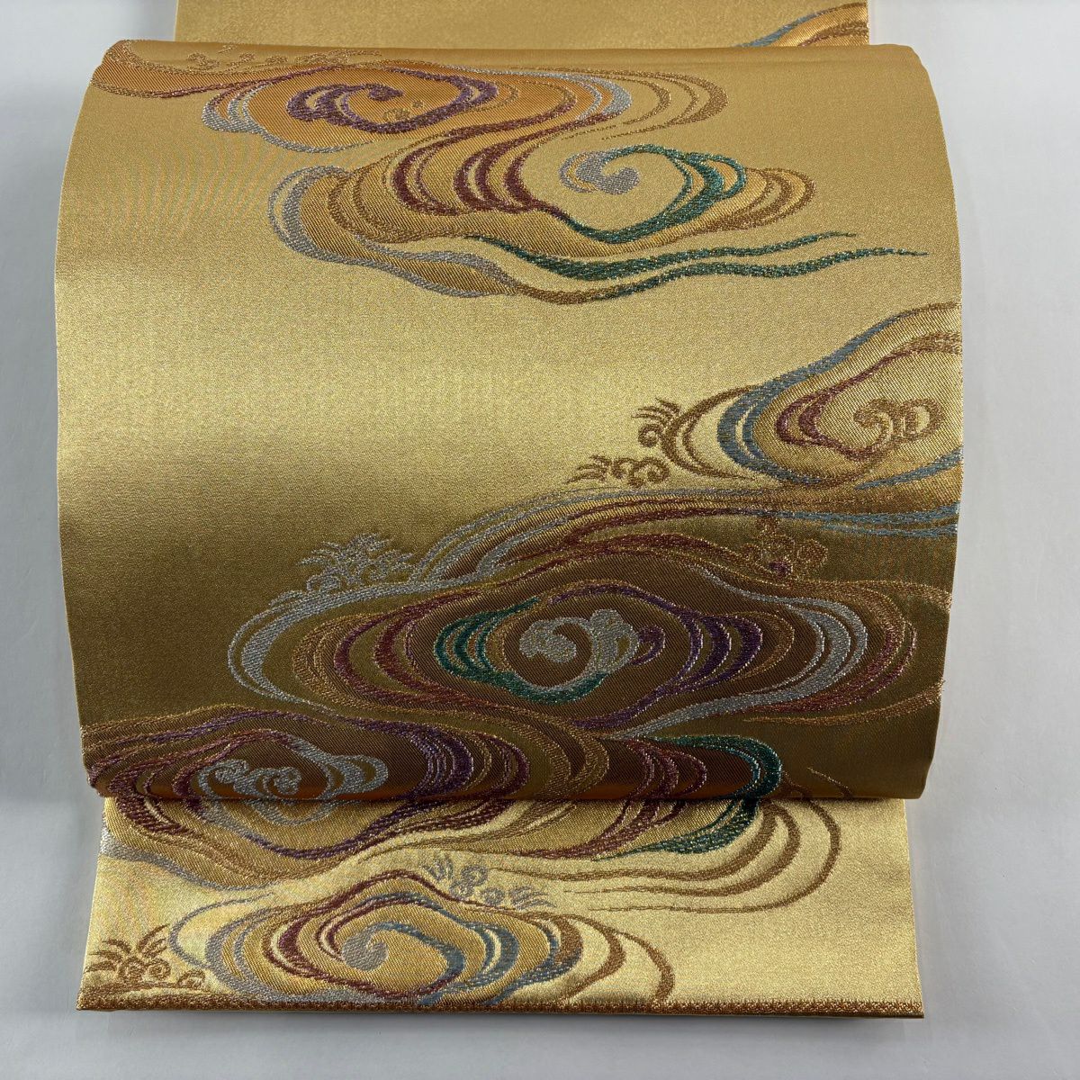 【美品】 袋帶 秀品級 波頭 流水 金銀線 金金箔 金色 六通 純蠶絲