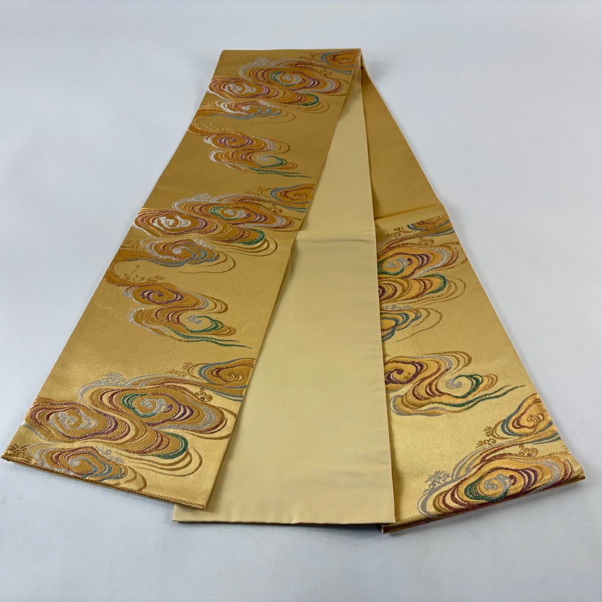 【美品】 袋帶 秀品級 波頭 流水 金銀線 金金箔 金色 六通 純蠶絲