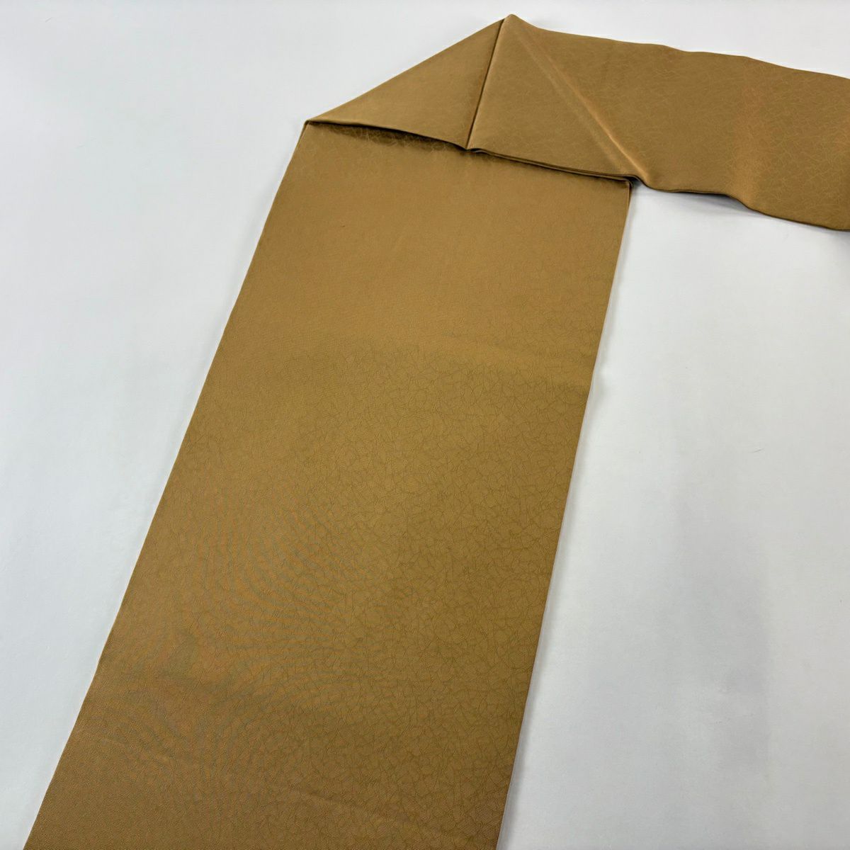 【美品】名古屋帶 秀品級 草花紋幾何圖案 山吹茶 純蠶絲
