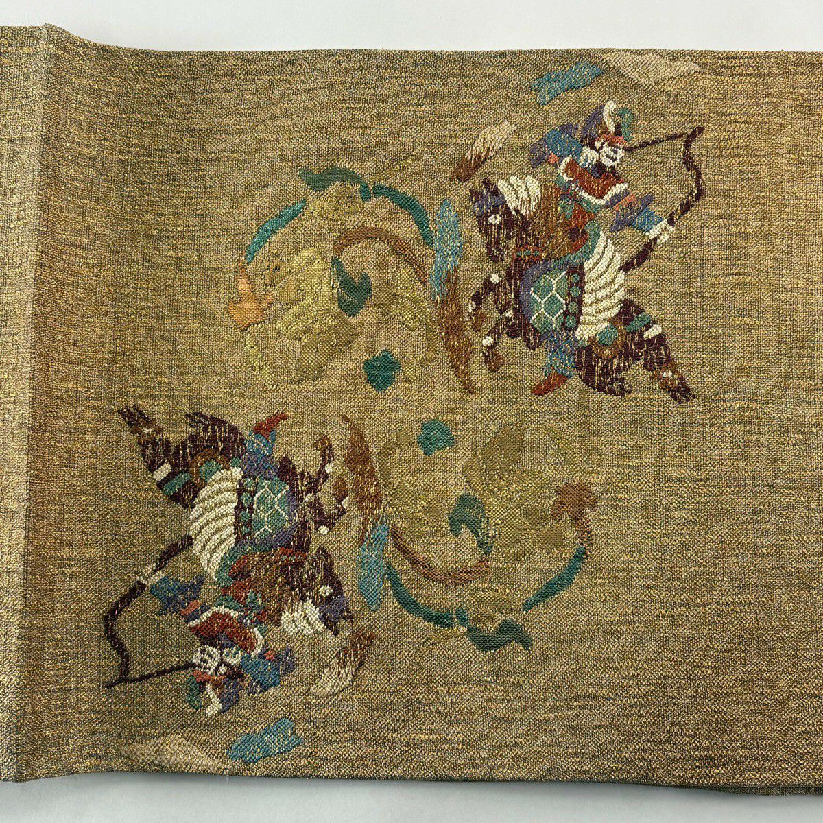 【美品】 袋帶 秀品級 狩獵紋 葡萄唐草紋 金金箔 金絲 金色 大鼓圖案 純蠶絲