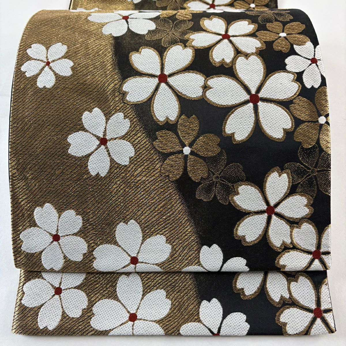 袋帶 秀品級 鈴乃屋 樱 金絲 金茶 六通 純蠶絲