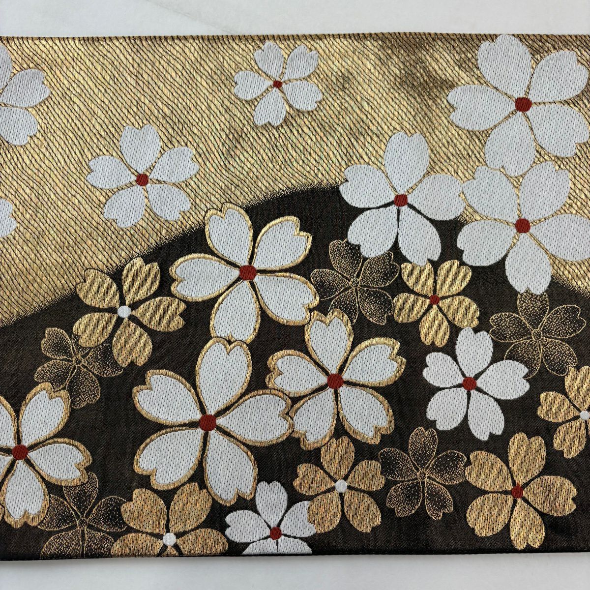 袋帶 秀品級 鈴乃屋 樱 金絲 金茶 六通 純蠶絲