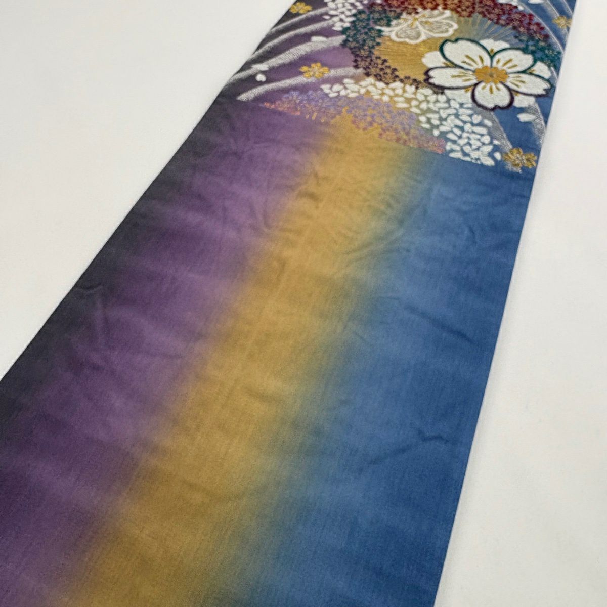 袋帶 秀品級 樱花 樱花花瓣 金银线 金金箔 蓝色 六通 純蠶絲