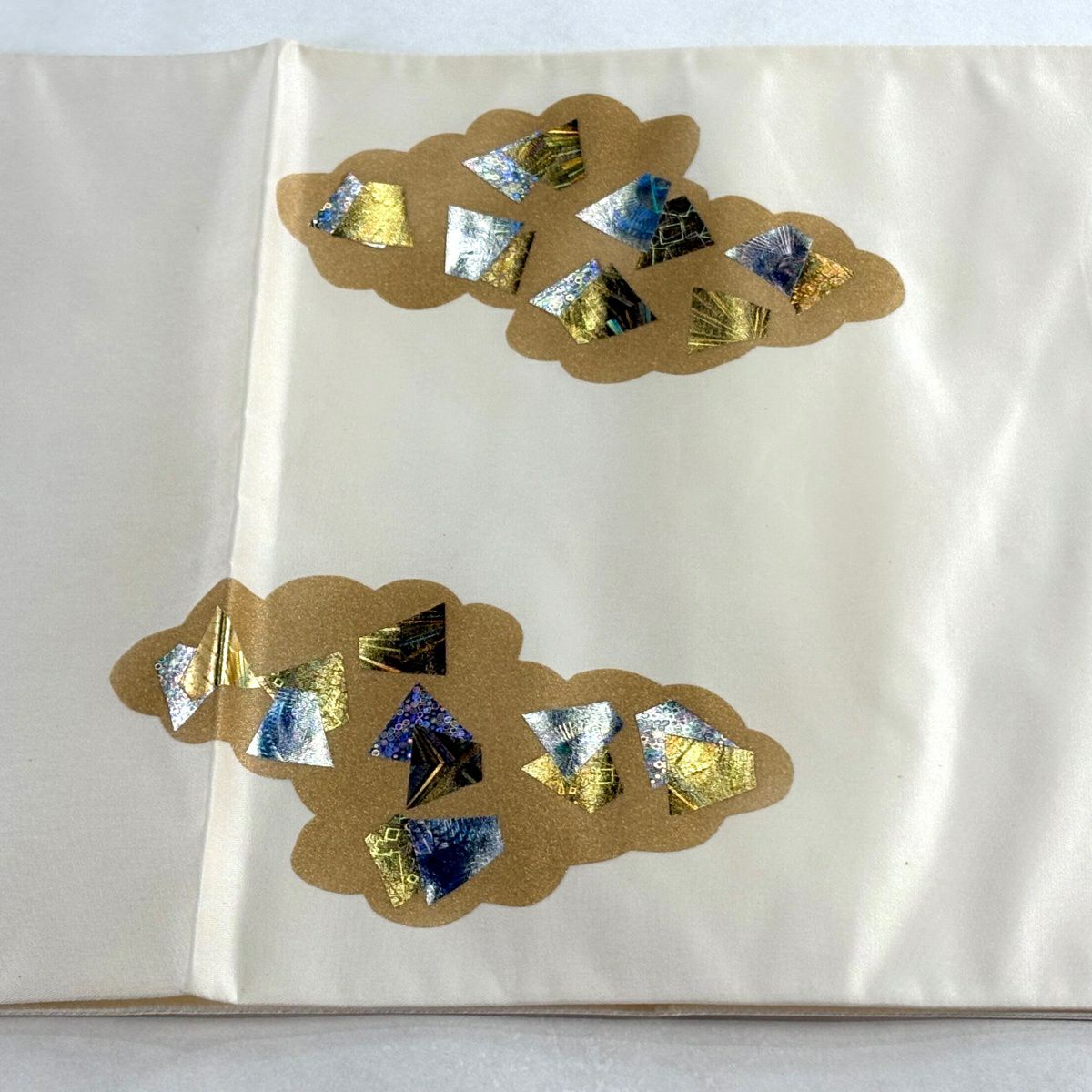 【美品】 袋帶 秀品級 證明書齊全 流水 金銀彩 金金箔 奶油色 大鼓圖案 純蠶絲