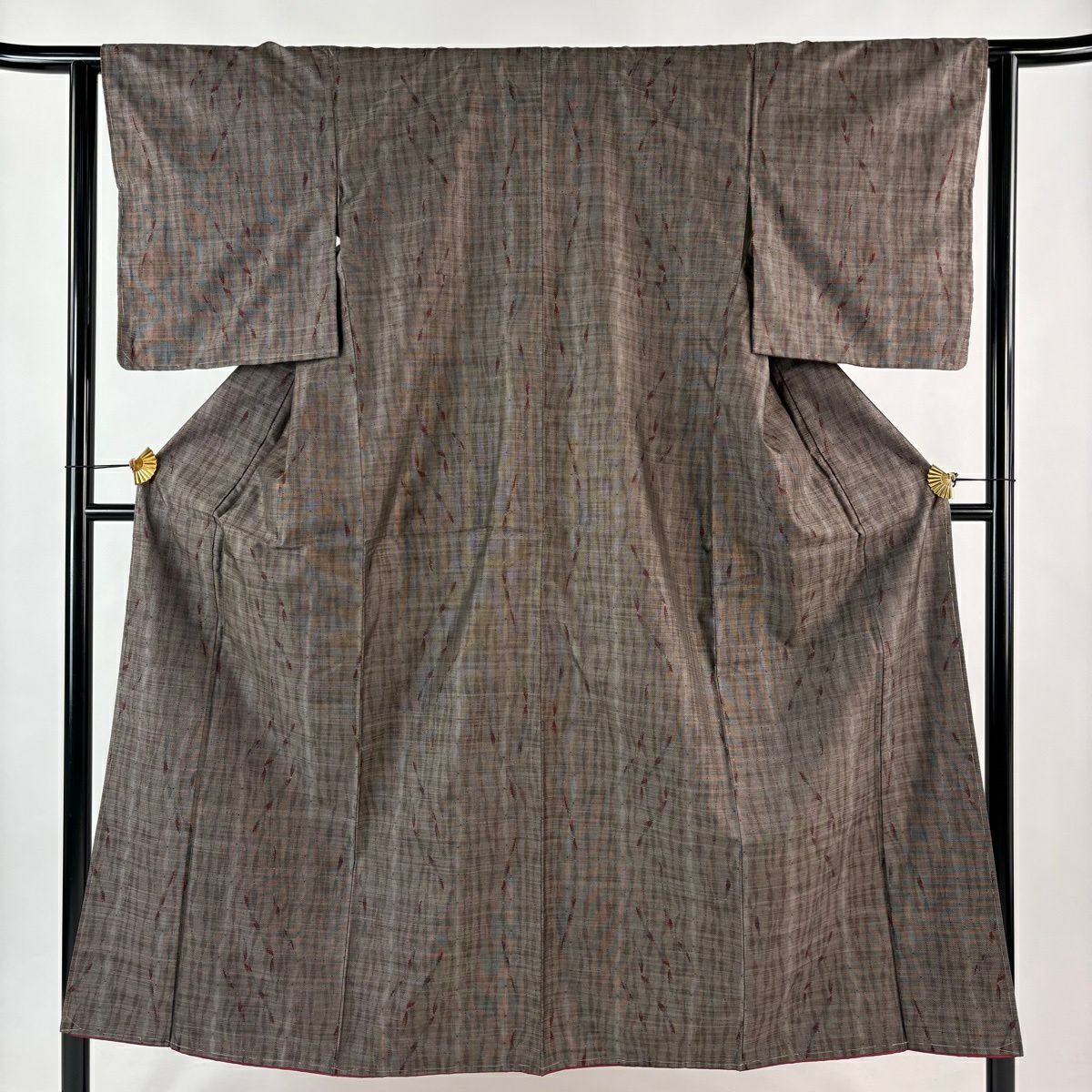【美品】 大島紬織 身長150.5cm 袖長62cm S 雙層 證書附帶 幾何圖案 純泥染 焦茶 純蠶絲 優品級