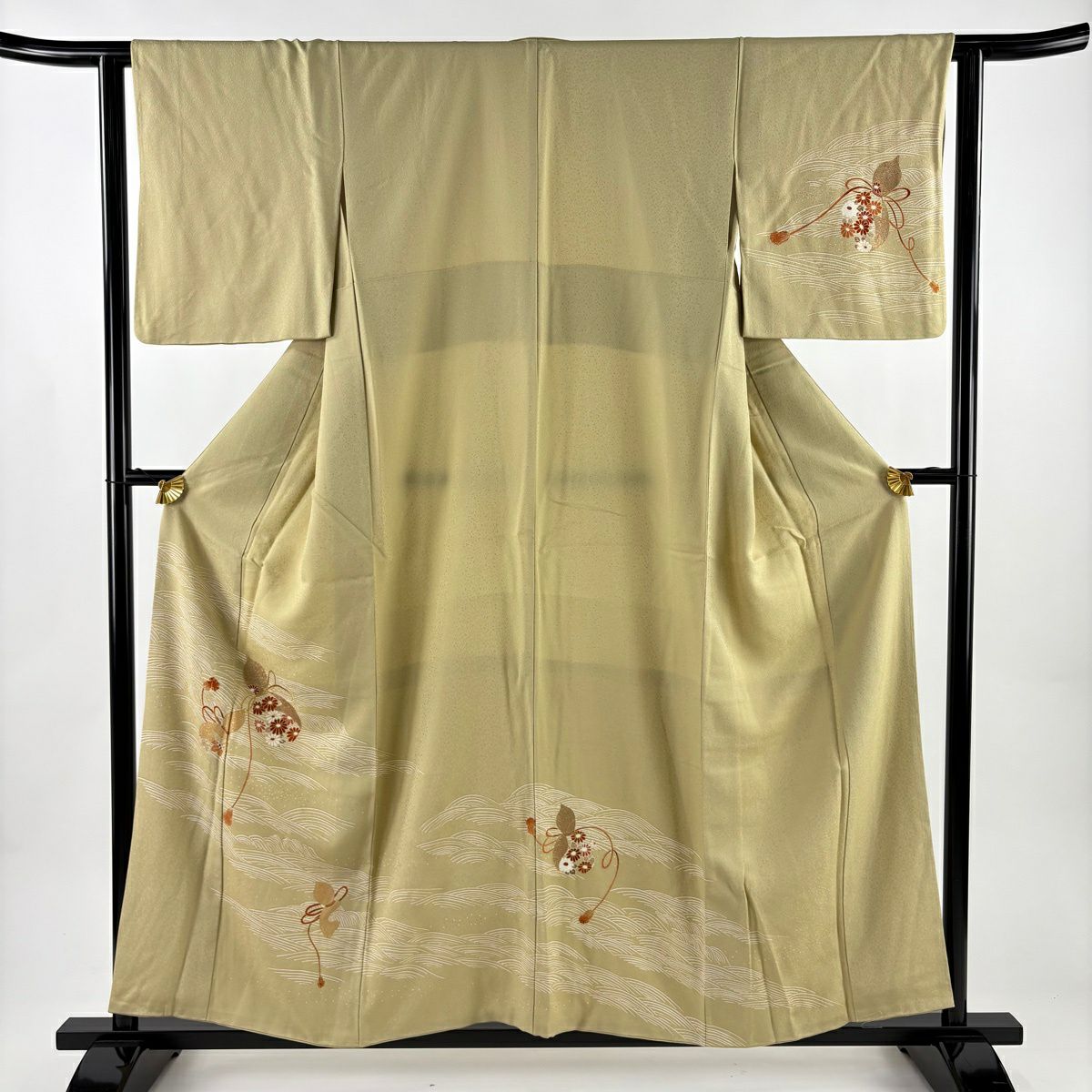 付下 身長155.5cm 袖長62.5cm S 雙層 瓢箪 波 金絲 金銀彩 米色 純蠶絲 優品級