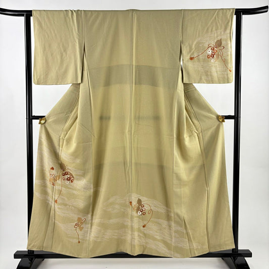 付下 身長155.5cm 袖長62.5cm S 雙層 瓢箪 波 金絲 金銀彩 米色 純蠶絲 優品級