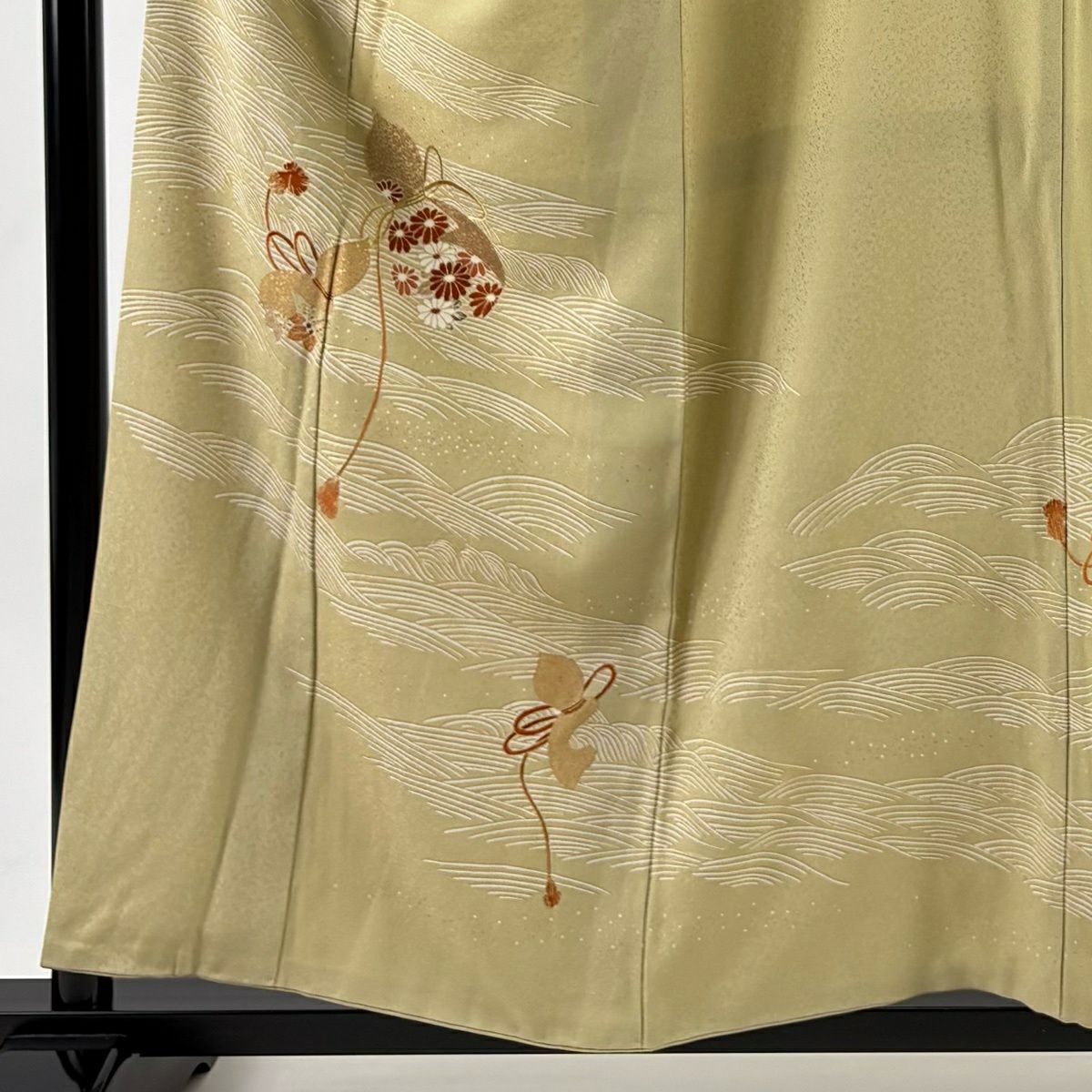付下 身長155.5cm 袖長62.5cm S 雙層 瓢箪 波 金絲 金銀彩 米色 純蠶絲 優品級