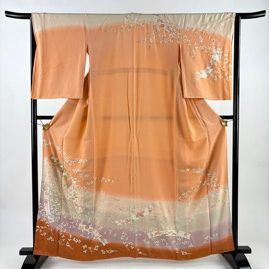 訪問服 身長162cm 袖長65cm M 雙層 短冊 萩 金糸 漸變 淺橙色 純蠶絲 優品級