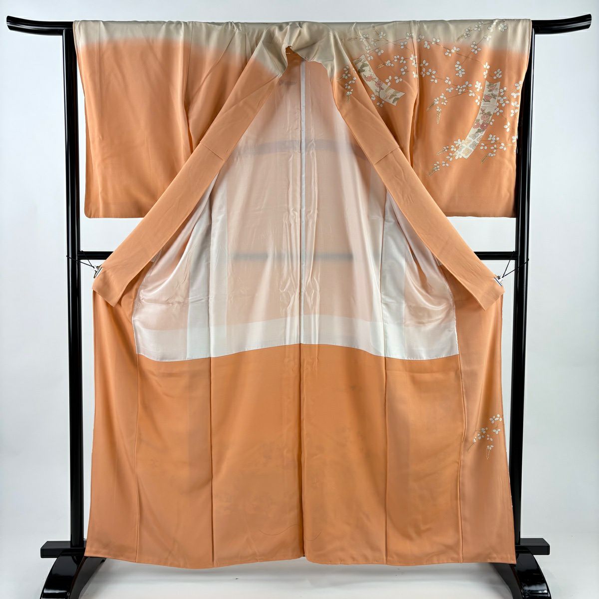 訪問服 身長162cm 袖長65cm M 雙層 短冊 萩 金糸 漸變 淺橙色 純蠶絲 優品級