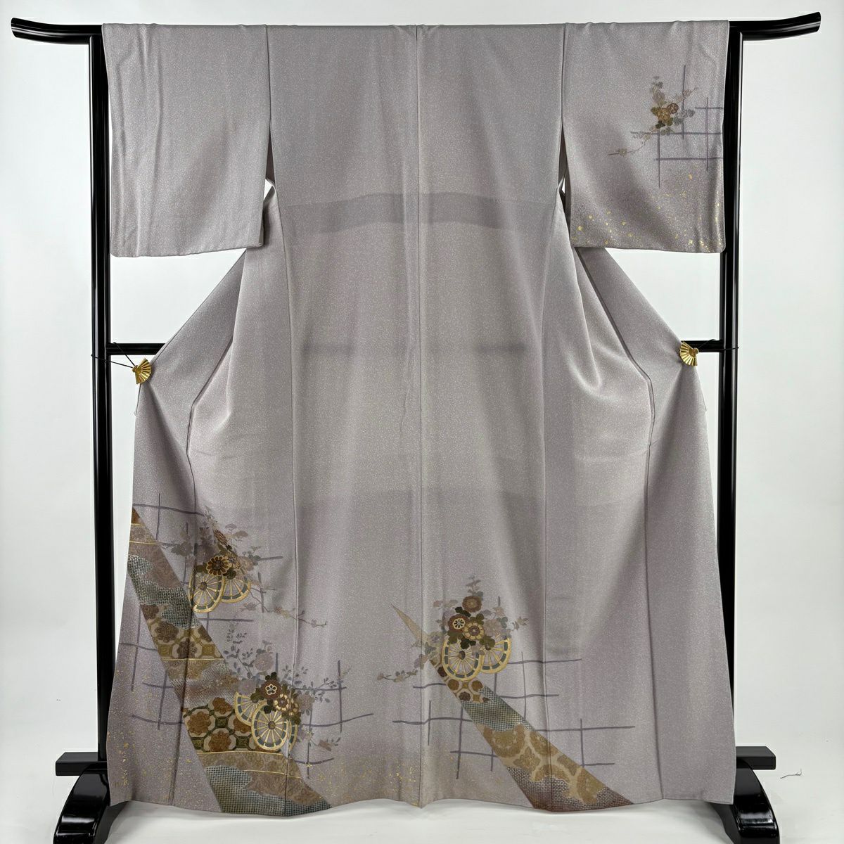 訪問服 身長167cm 袖長64.5cm M 雙層 花車 蜀江華紋 金彩裝飾 刺繡 灰紫 純蠶絲 秀品級