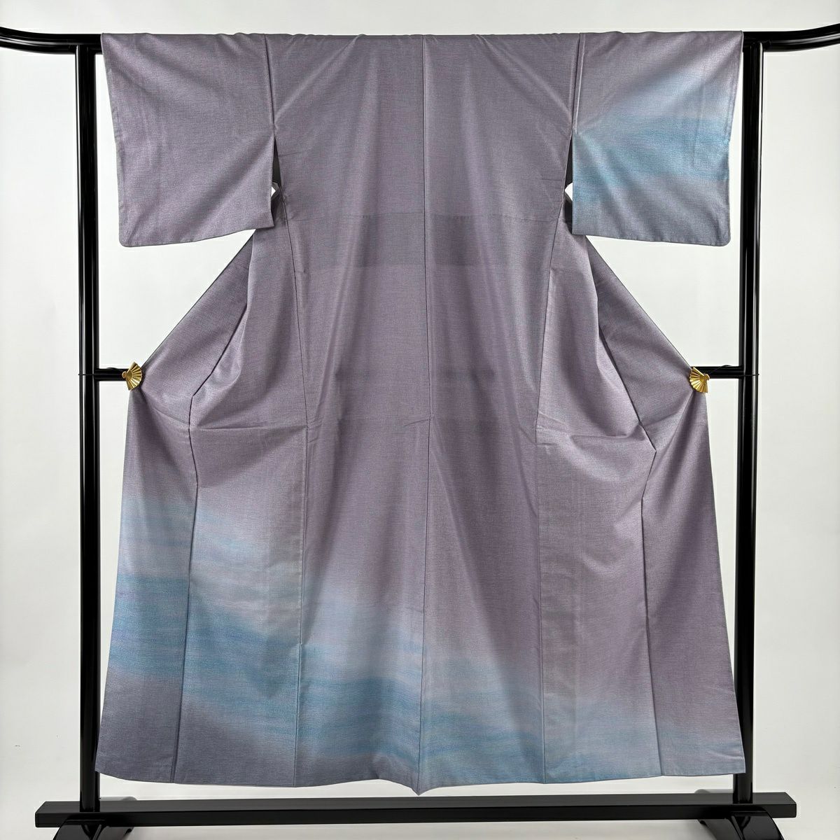 【美品】 付下 身長154cm 袖長62cm S 雙層 紬織織 霞暈 灰紫 純蠶絲 優品級