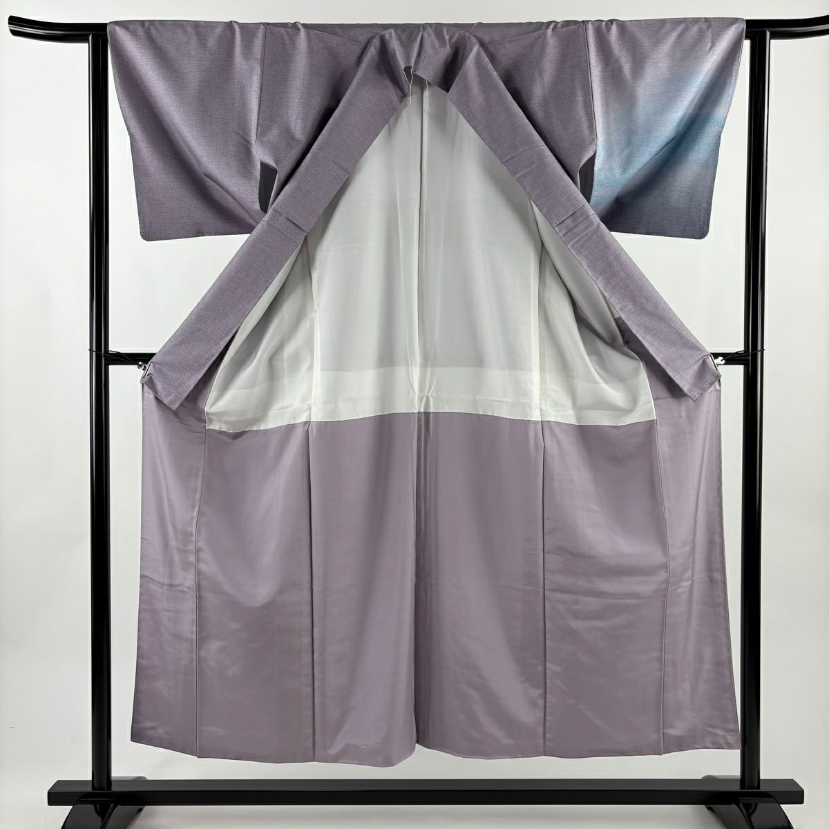 【美品】 付下 身長154cm 袖長62cm S 雙層 紬織織 霞暈 灰紫 純蠶絲 優品級