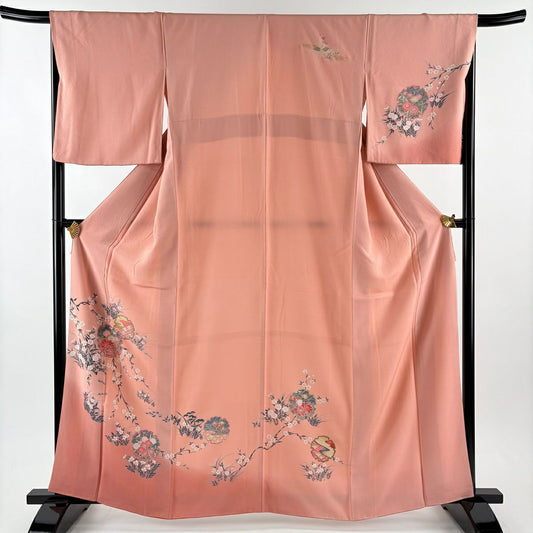 訪問服 身長162.5cm 袖長67.5cm L 雙層 雪輪 草花紋紋 金彩裝飾 漸層 粉紅 純蠶絲 優品級