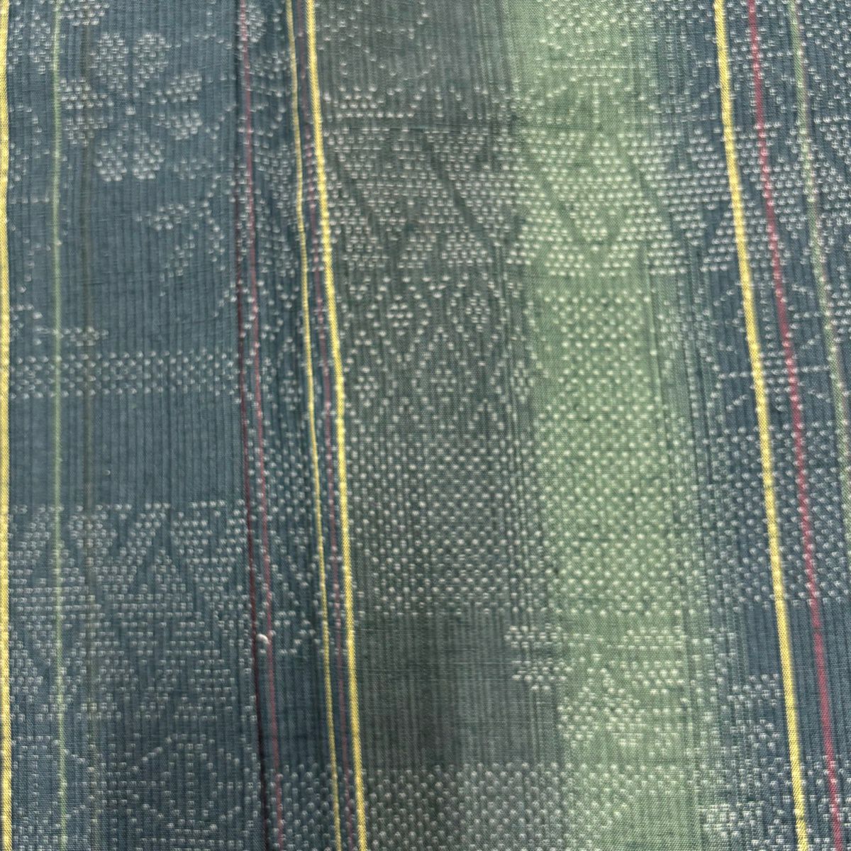 【美品】 紬織 身長161cm 袖長63cm S 雙層 證書在 菊花 縱條 深綠 純蠶絲 優品級