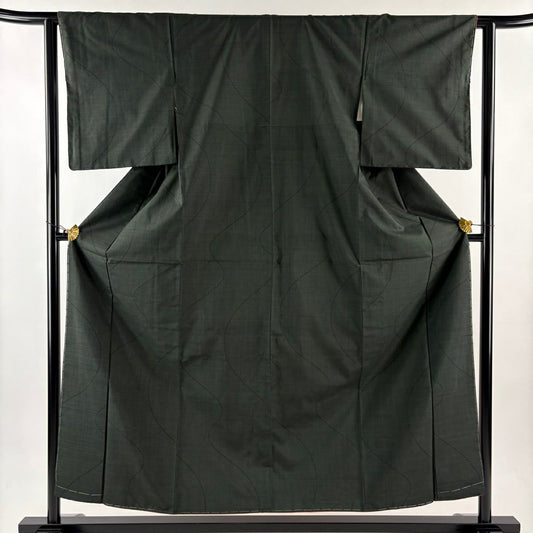 【美品】 紬織織 身長156cm 袖長61.5cm S 雙層 幾何學 深綠 純蠶絲 秀品級