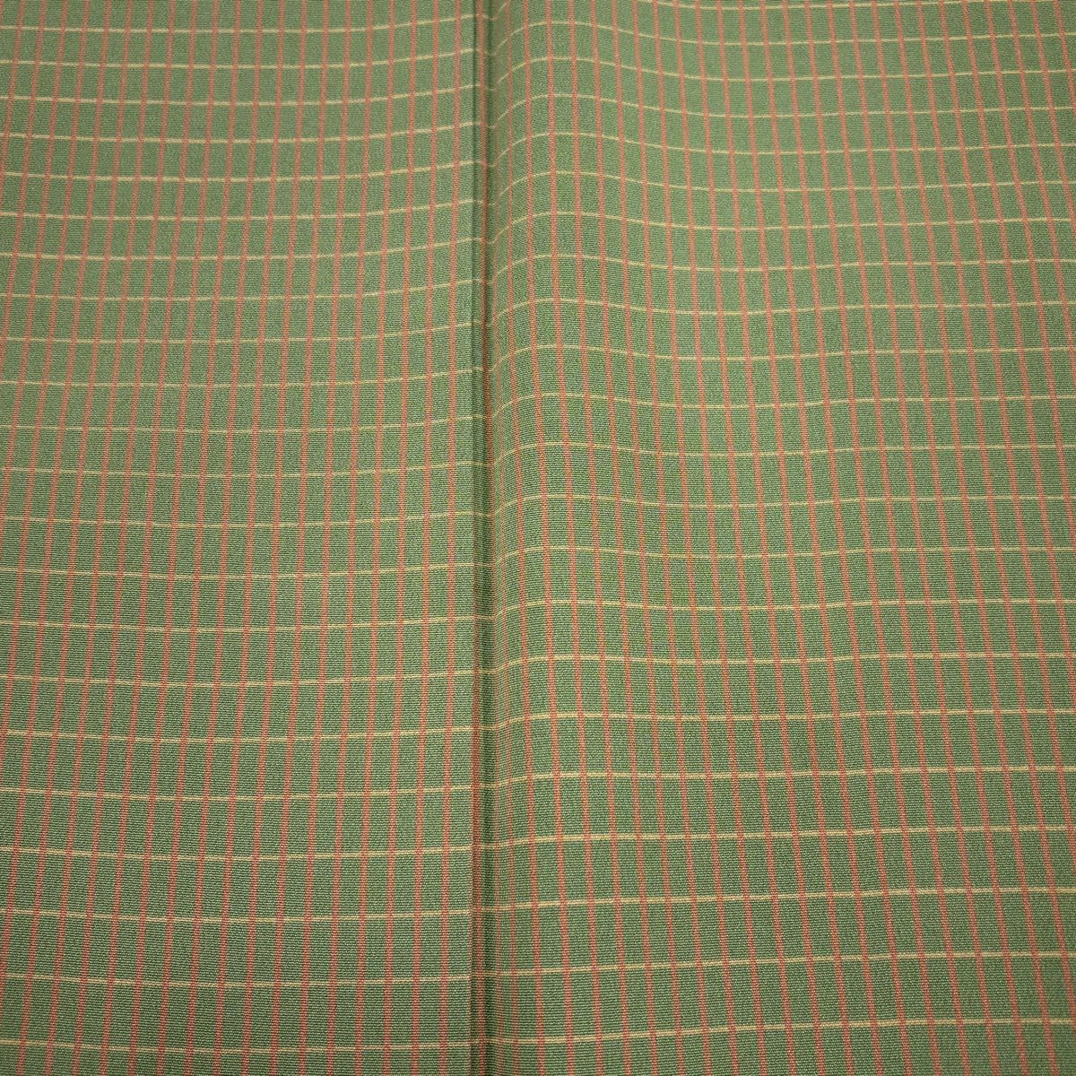 【美品】 付下 身長152cm 袖長62.5cm S 雙層 格子 抹茶 純蠶絲 秀品級