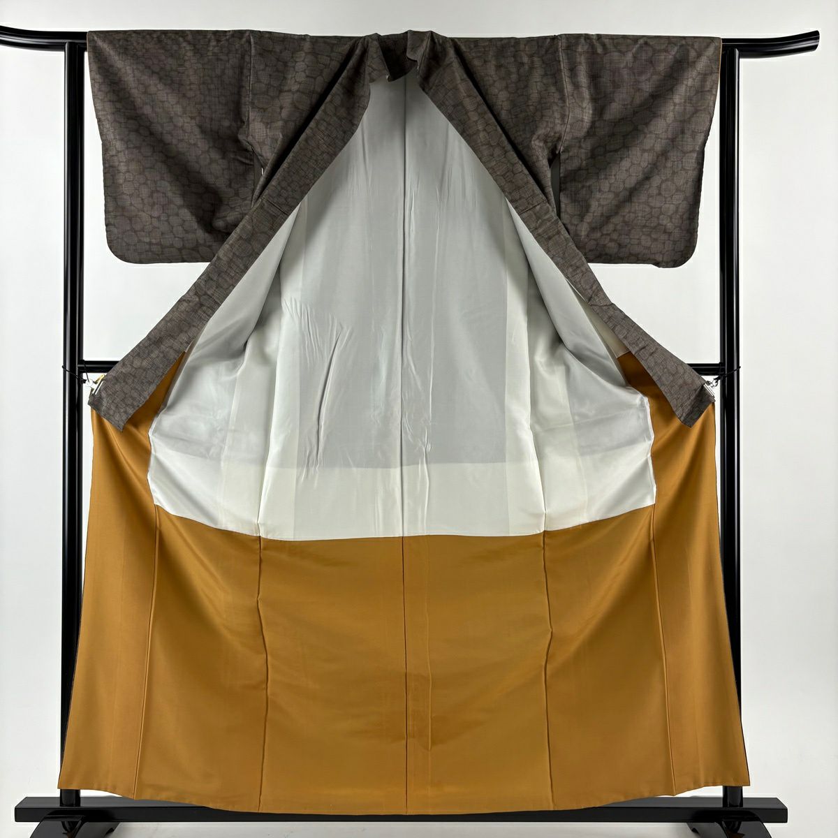 【美品】 紬織 身長163cm 袖長62.5cm S 雙層 石畳 灰茶 純蠶絲 秀品級