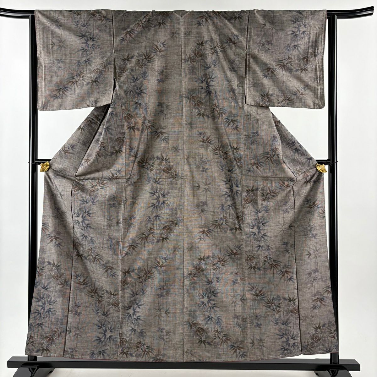 【美品】 紬織 身長159.5cm 袖長63.5cm S 雙層 笹 灰茶 純蠶絲 秀品級