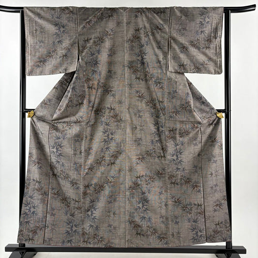 【美品】 紬織 身長159.5cm 袖長63.5cm S 雙層 笹 灰茶 純蠶絲 秀品級