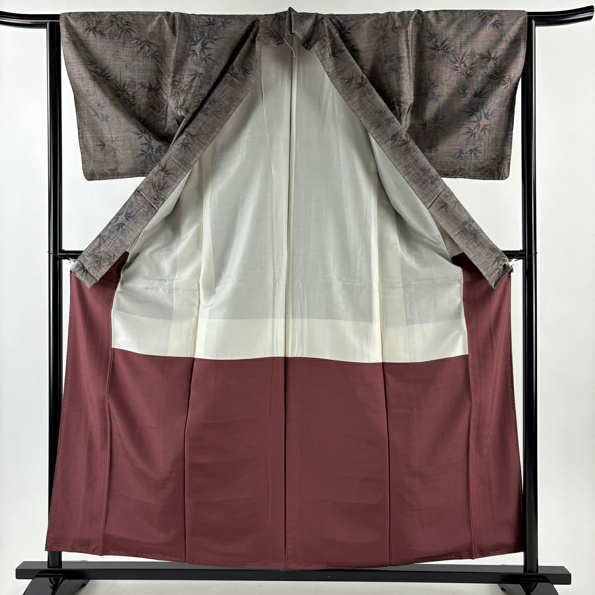 【美品】 紬織 身長159.5cm 袖長63.5cm S 雙層 笹 灰茶 純蠶絲 秀品級
