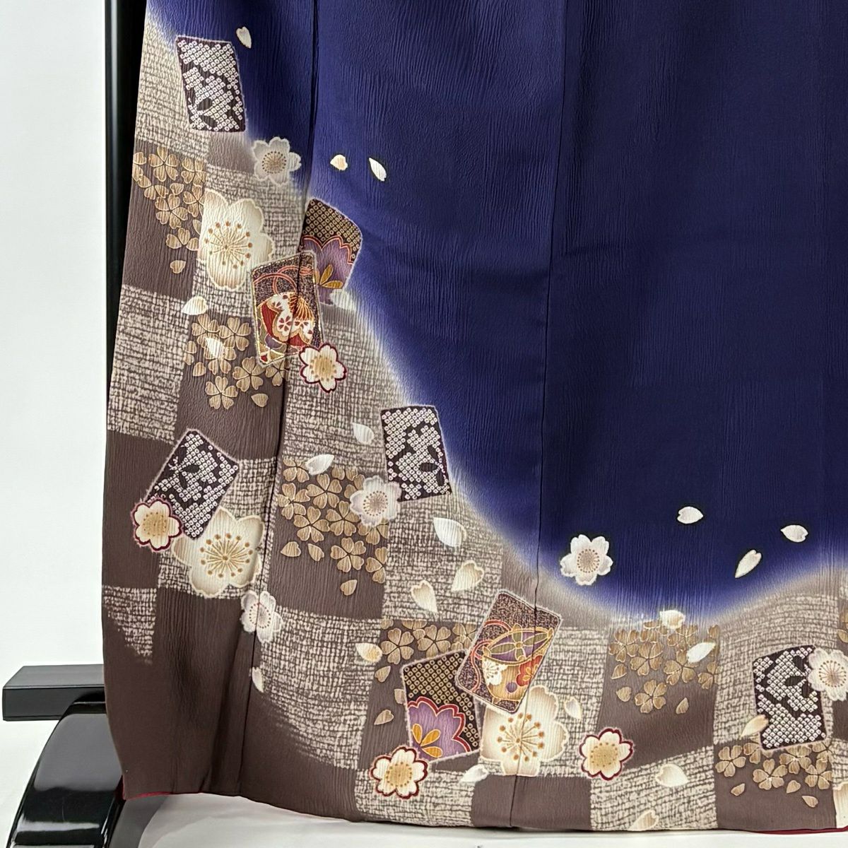 振袖禮服 身長169cm 袖長67cm M 雙層 手鞠 櫻花 金金箔 金銀彩 青紫 純蠶絲 秀品級