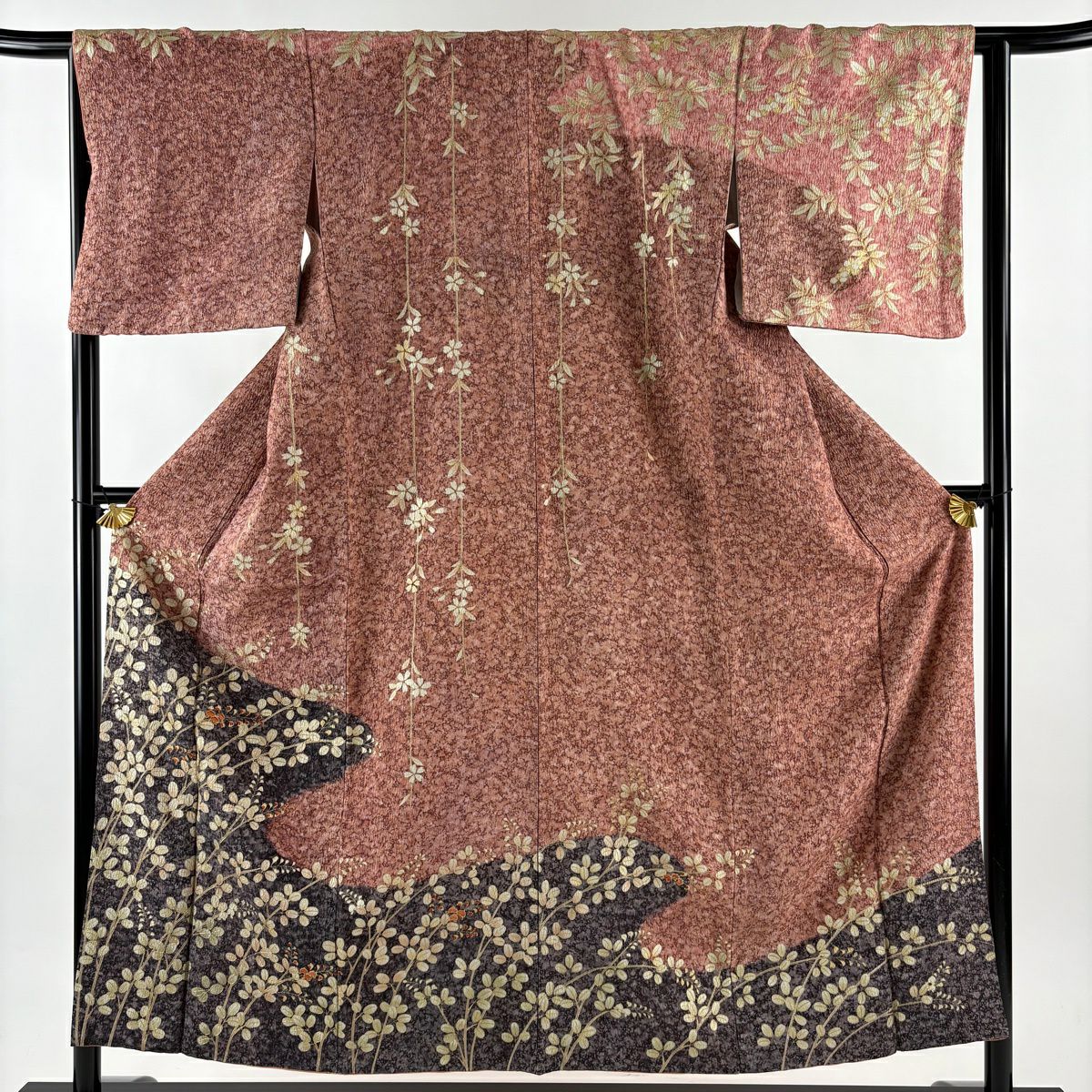 訪問服 身長154cm 袖長64cm M 雙層 萩 霞 金彩裝飾 刺繡 粉紅 純蠶絲 秀品級
