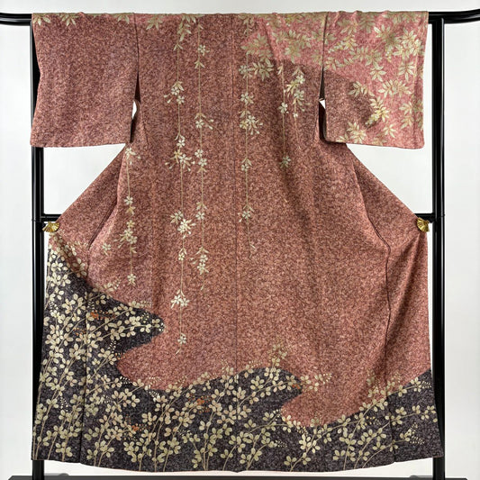 訪問服 身長154cm 袖長64cm M 雙層 萩 霞 金彩裝飾 刺繡 粉紅 純蠶絲 秀品級