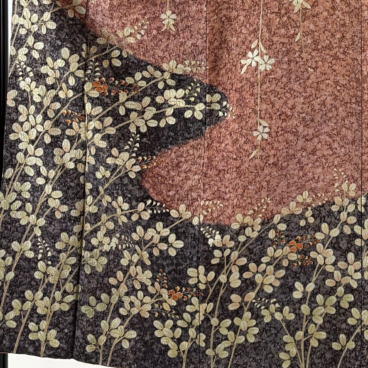訪問服 身長154cm 袖長64cm M 雙層 萩 霞 金彩裝飾 刺繡 粉紅 純蠶絲 秀品級