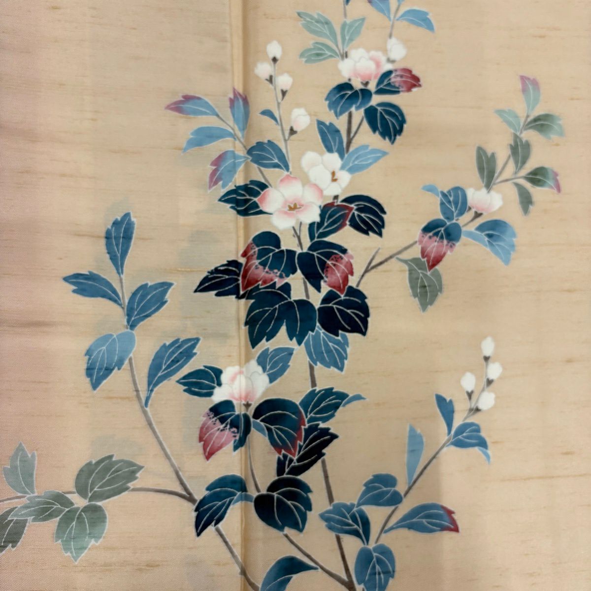 【美品】 付下 身長164cm 袖長63.5cm S 雙層 紬織織 枝花 薄橙 純蠶絲 秀品級