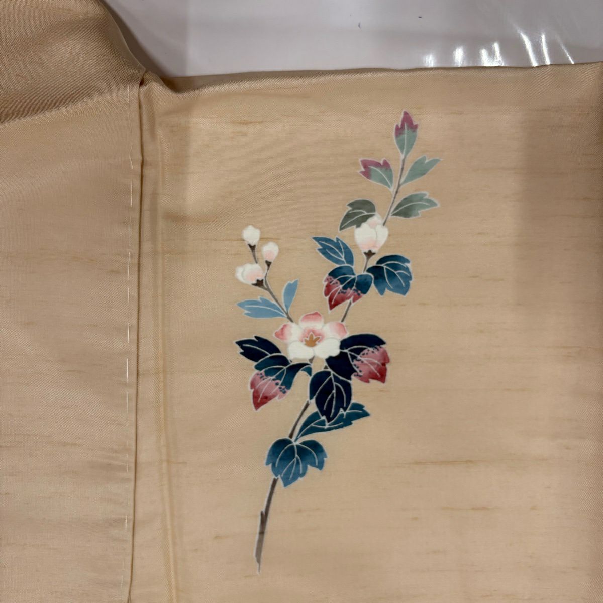 【美品】 付下 身長164cm 袖長63.5cm S 雙層 紬織織 枝花 薄橙 純蠶絲 秀品級