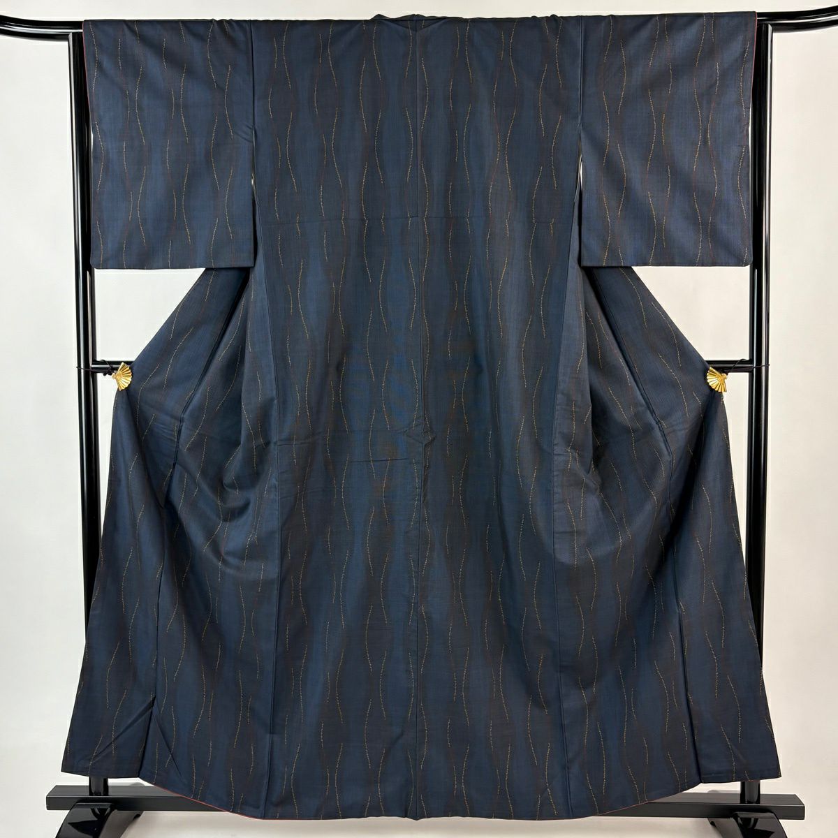 【美品】 紬織 身長159.5cm 袖長63.5cm S 雙層 立涌 深藍 純蠶絲 秀品級