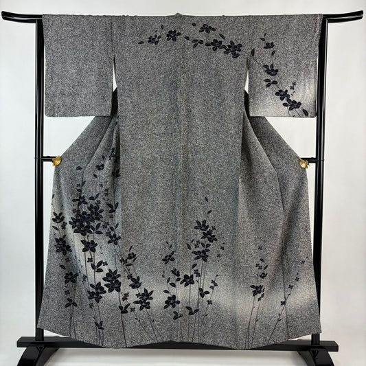 訪問服 身長155.5cm 袖長64cm M 雙層 草花紋紋 漸層 黑灰 純蠶絲 優品級