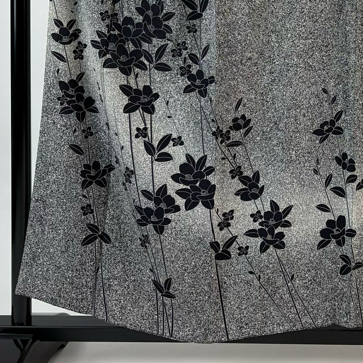 訪問服 身長155.5cm 袖長64cm M 雙層 草花紋紋 漸層 黑灰 純蠶絲 優品級