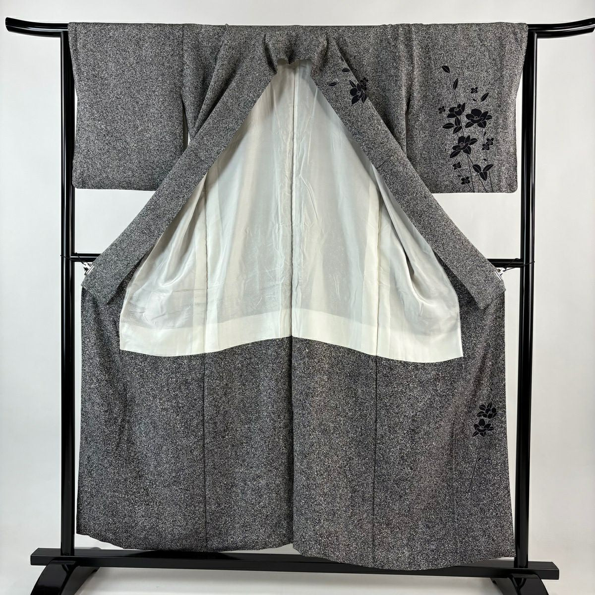 訪問服 身長155.5cm 袖長64cm M 雙層 草花紋紋 漸層 黑灰 純蠶絲 優品級