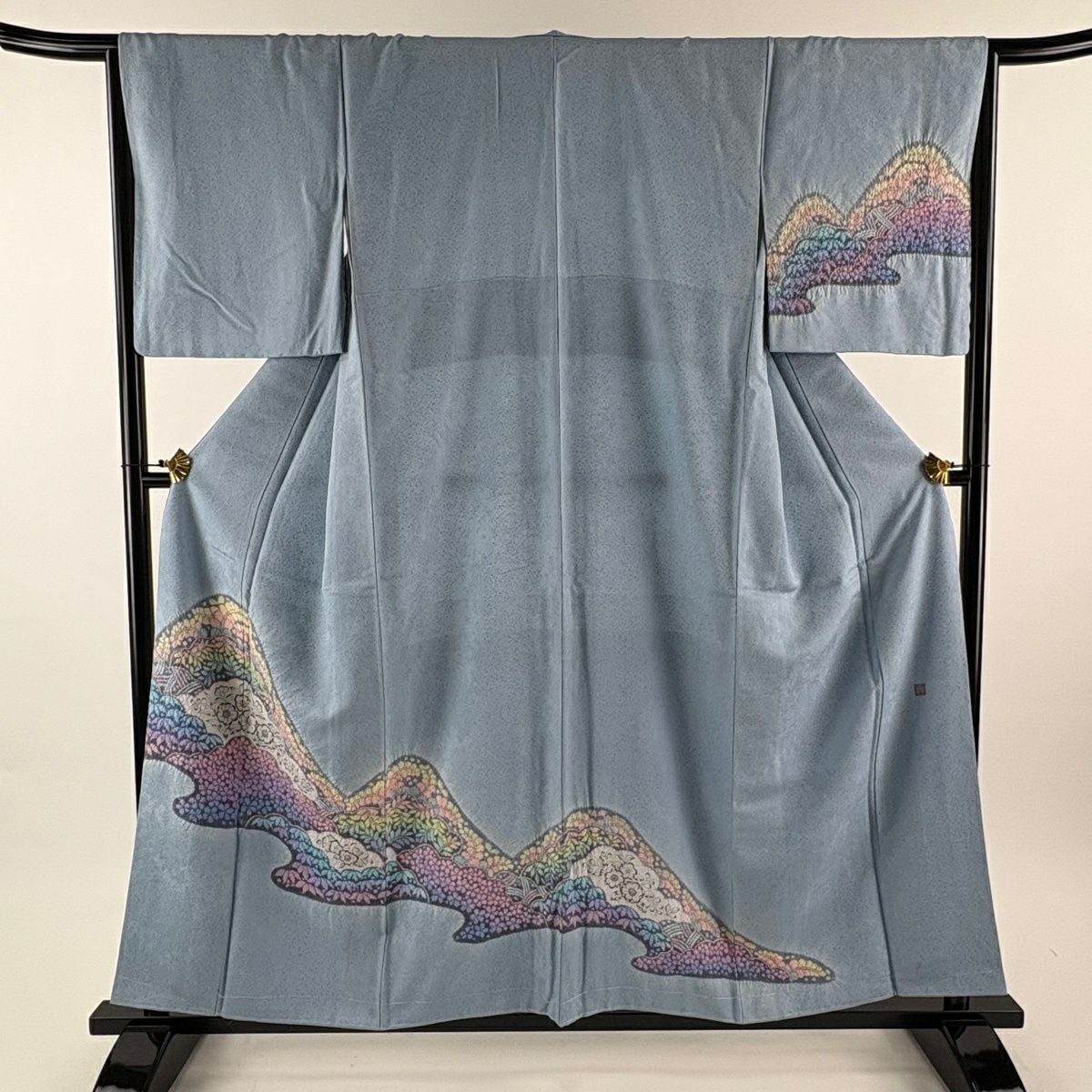訪問服 身長156.5cm 袖長65cm M 雙層 落款あり 辻花染 霞 絞染 水色 純蠶絲 秀品級