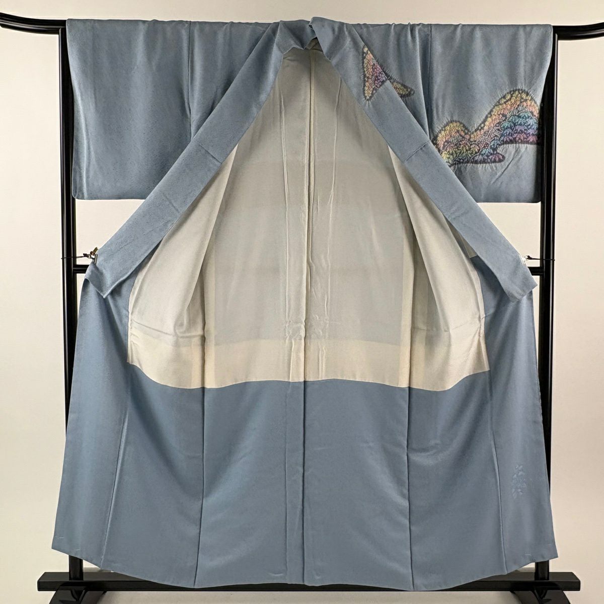 訪問服 身長156.5cm 袖長65cm M 雙層 落款あり 辻花染 霞 絞染 水色 純蠶絲 秀品級