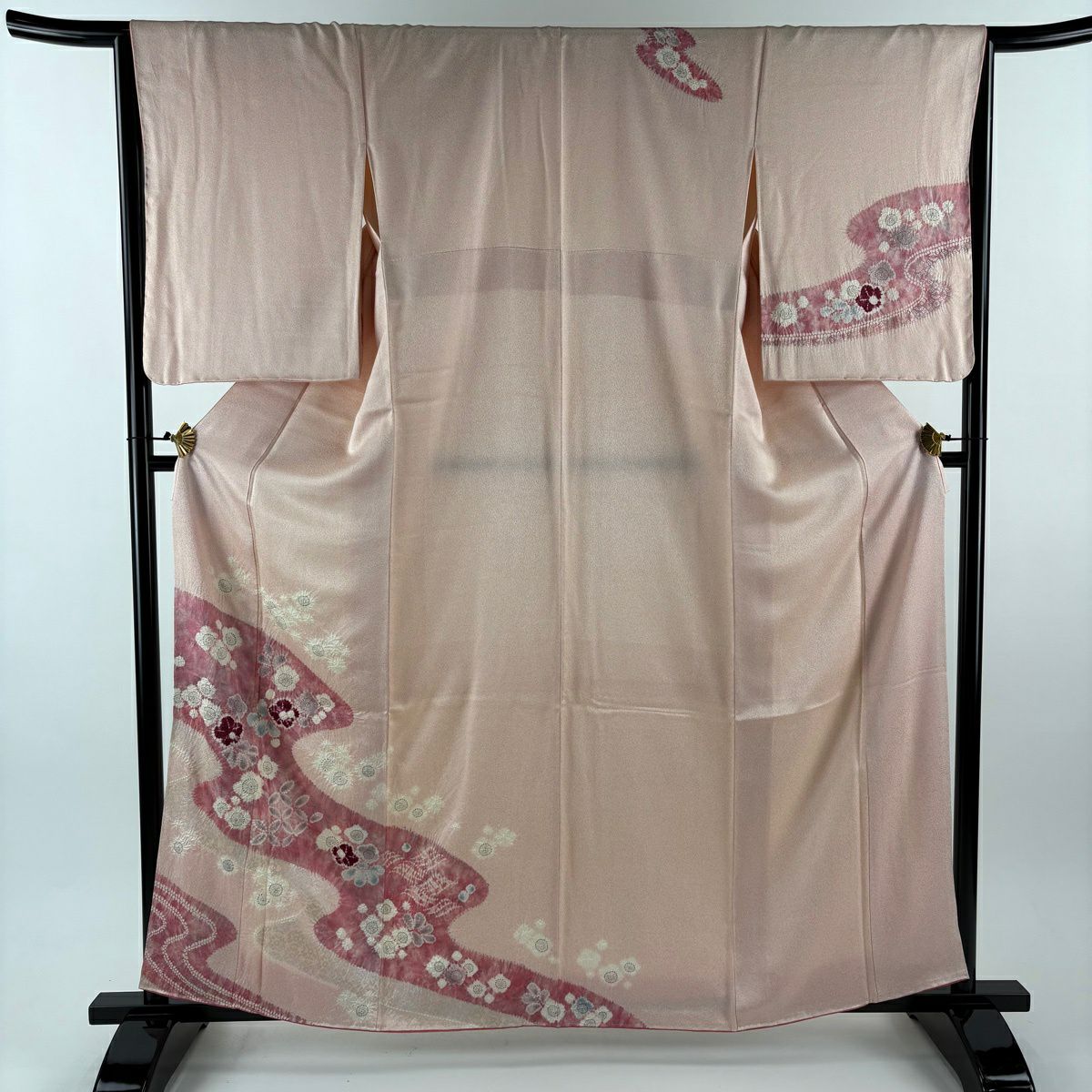 付下 身長160.5cm 袖長64cm M 雙層 梅花 七寶紋 絞染 金銀彩 粉紅 純蠶絲 優品級