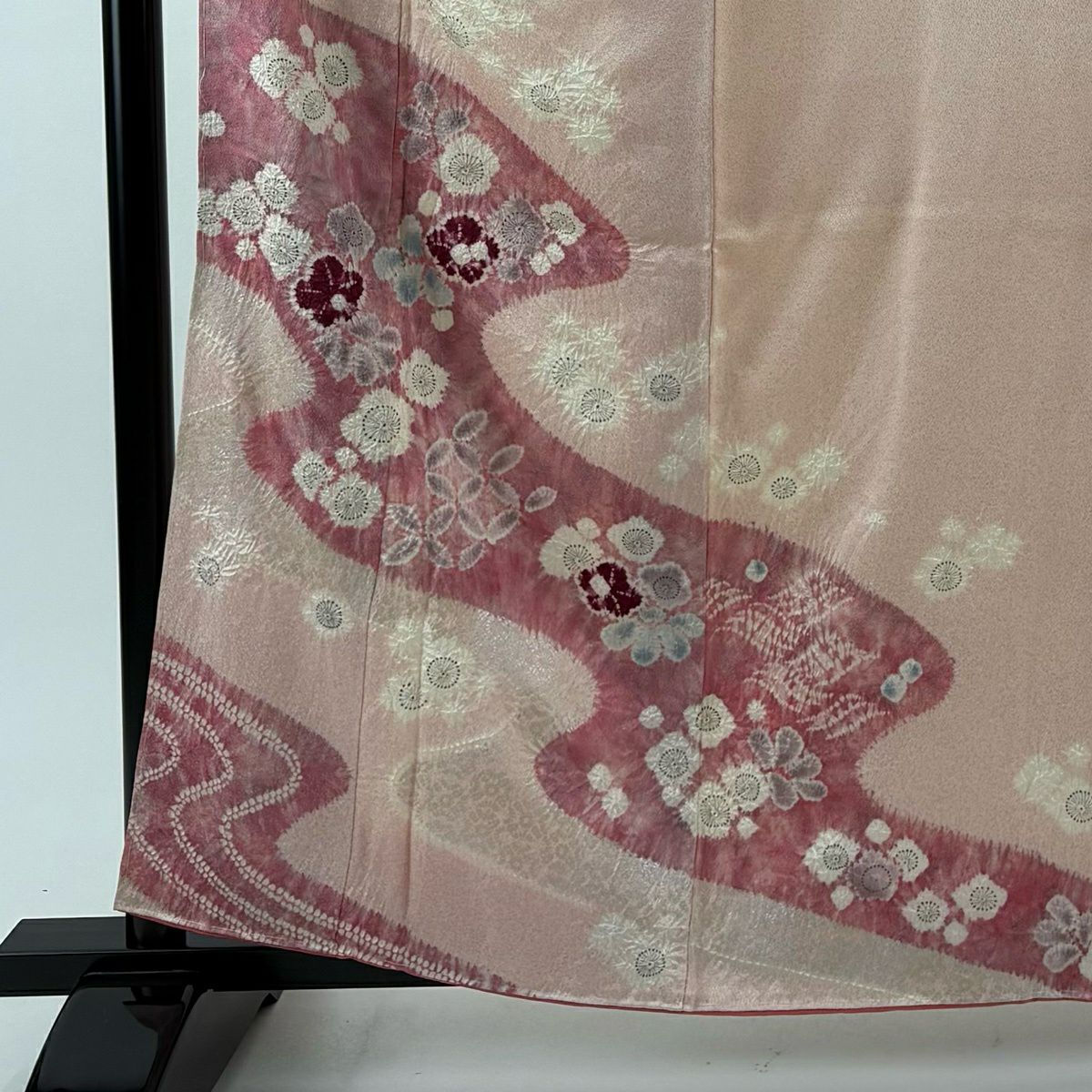 付下 身長160.5cm 袖長64cm M 雙層 梅花 七寶紋 絞染 金銀彩 粉紅 純蠶絲 優品級